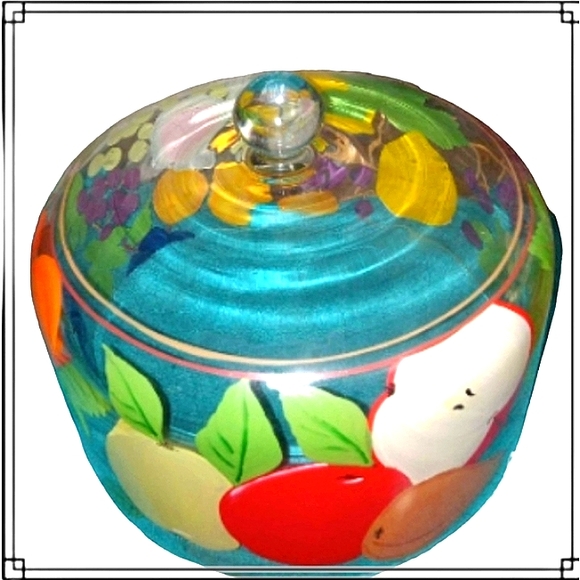 Vintage Hand Painted Glass Cake Cover Dome - Picture 5 of 7
